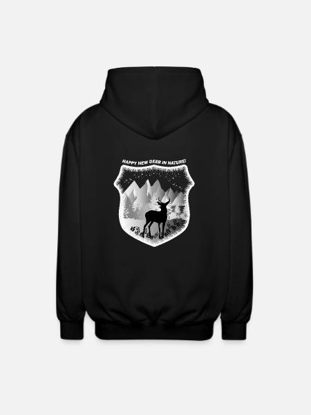 GLADE NYE HJORTE I NATUREN! GLÆDELIG NY HJORT! - Unisex hættejakke. - sort