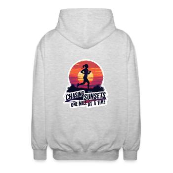Chasing Sunsets Running Motivierende Fitness - Unisex Kapuzenjacke - Hellgrau meliert - Hinten - AI Model Male 185 light (185cm)