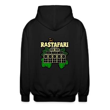 Rastafari Sound System - Unisex Hooded Jacket - black - Back - AI Model Male 185 light (185cm)