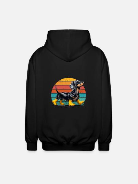 Dog Dachshund Dachshund Lover Rubber Boots Funny - Unisex Hooded Jacket - black