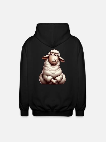 Skeptical Sheep Cartoon Comic Bull - Unisex Hooded Jacket - black