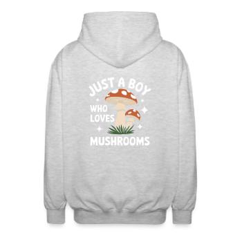 Pilz Pilze Funghi Champignon - Unisex Kapuzenjacke - Hellgrau meliert - Hinten - AI Model Male 185 light (185cm)