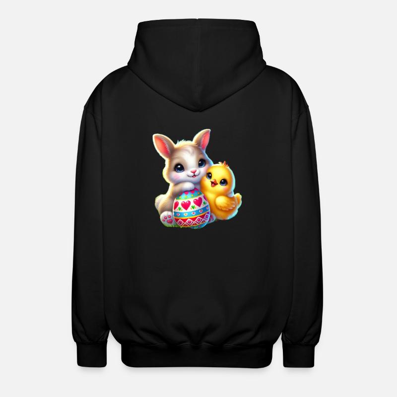 Easter Bunny Chick Egg - Unisex Hooded Jacket - black