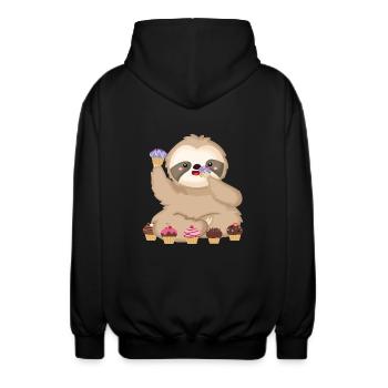 Molliges Faultier mit Muffin – Liebenswertes Tier- - Unisex Kapuzenjacke - Schwarz - Hinten - AI Model Male 185 light (185cm)