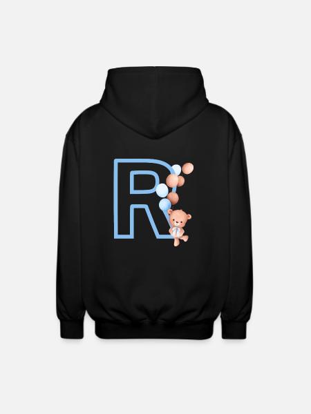 Blue letter r bear - Unisex Hooded Jacket - black