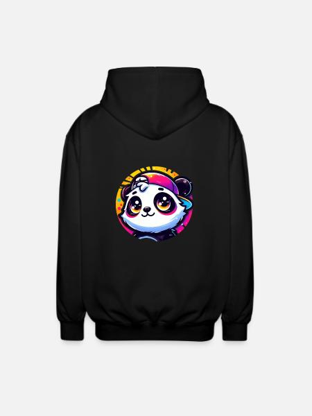 Kawaii Panda with Cap - Unisex Hooded Jacket - black