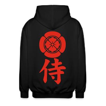 Samurai emblem of the Oda clan (red) - Unisex Hooded Jacket - black - Back - AI Model Male 185 light (185cm)