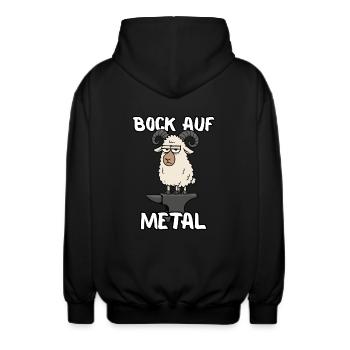 Lust auf Metal – Cartoon-Schaf für Metalfans - Unisex Kapuzenjacke - Schwarz - Hinten - AI Model Male 185 light (185cm)