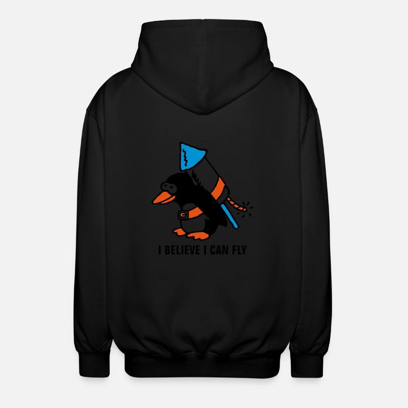 rocket_pinguin_white_b_3c - Unisex Hooded Jacket - black