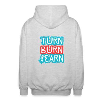 Turn, Burn, Learn - Unisex Hooded Jacket - light heather grey - Back - AI Model Male 185 light (185cm)