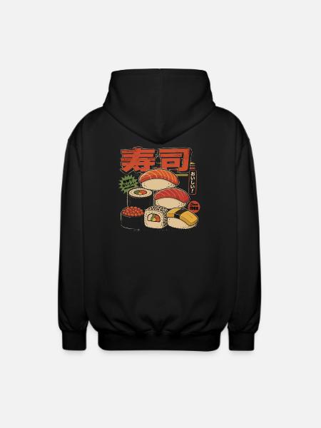 Sushi Retro Japan Style Illustration - Unisex Hooded Jacket - black