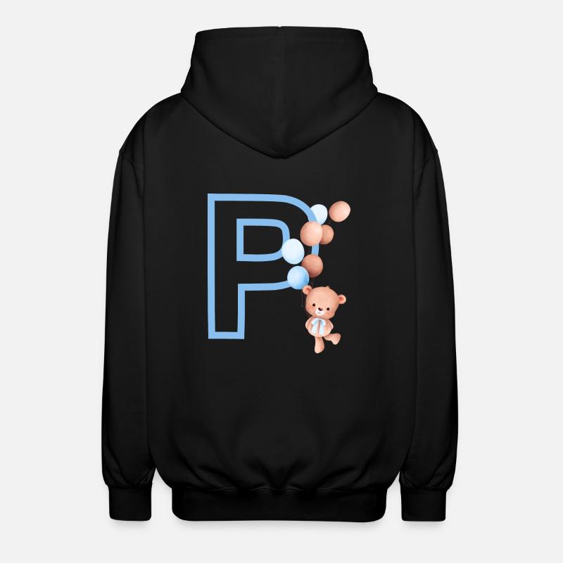 Blauer Buchstabe P Bär - Unisex Kapuzenjacke - Schwarz