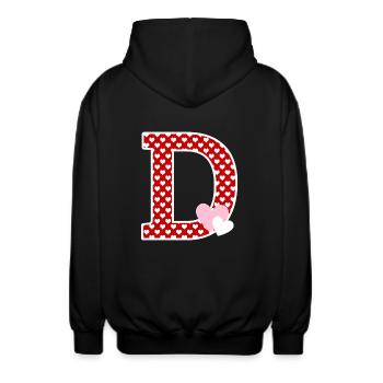 Buchstabe D Herz - Unisex Kapuzenjacke - Schwarz - Hinten - AI Model Male 185 light (185cm)