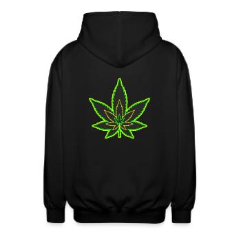 Cannabisblatt - Hanfblatt - Marihuana - Unisex Kapuzenjacke - Schwarz - Hinten - AI Model Male 185 light (185cm)