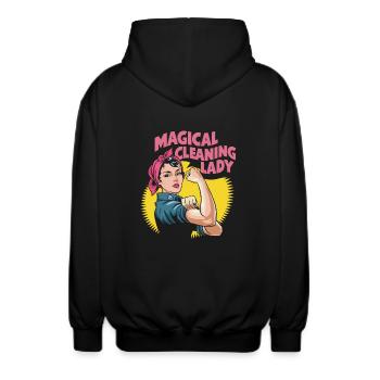 For humorous cleaning professionals - Unisex Hooded Jacket - black - Back - AI Model Male 185 light (185cm)