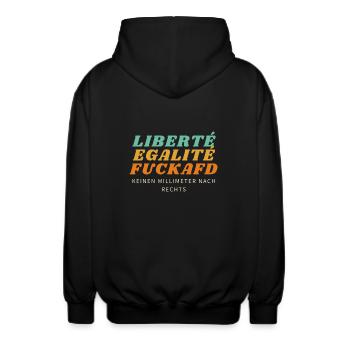 Liberté Egalité FuckAfD - Unisex Kapuzenjacke - Schwarz - Hinten - AI Model Male 185 light (185cm)