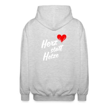 Herz statt Hetze - Unisex Kapuzenjacke - Hellgrau meliert - Hinten - AI Model Male 185 light (185cm)