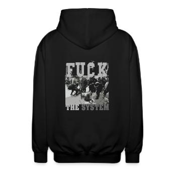 Fuck the System - Unisex Kapuzenjacke - Schwarz - Hinten - AI Model Male 185 light (185cm)