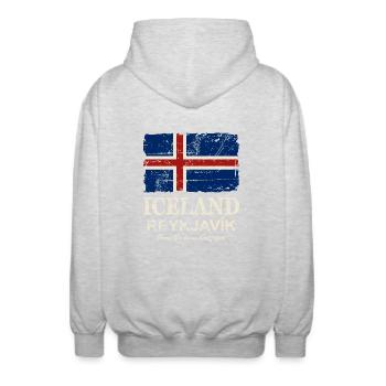 Iceland Vintage Flag - Veste à capuche unisexe - gris clair chiné - Dos - AI Model Male 185 light (185cm)