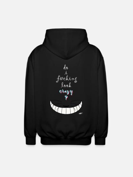 Alice crazy cat - Unisex Hooded Jacket - black