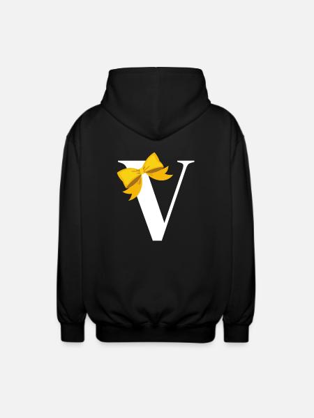 Letter V yellow bow - Unisex Hooded Jacket - black