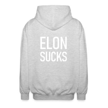 Elon Sucks - Unisex Hooded Jacket - light heather grey - Back - AI Model Male 185 light (185cm)