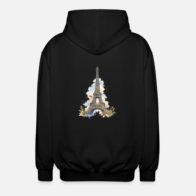 Wasserfarbe Eiffelturm Impression - Unisex Kapuzenjacke - Schwarz