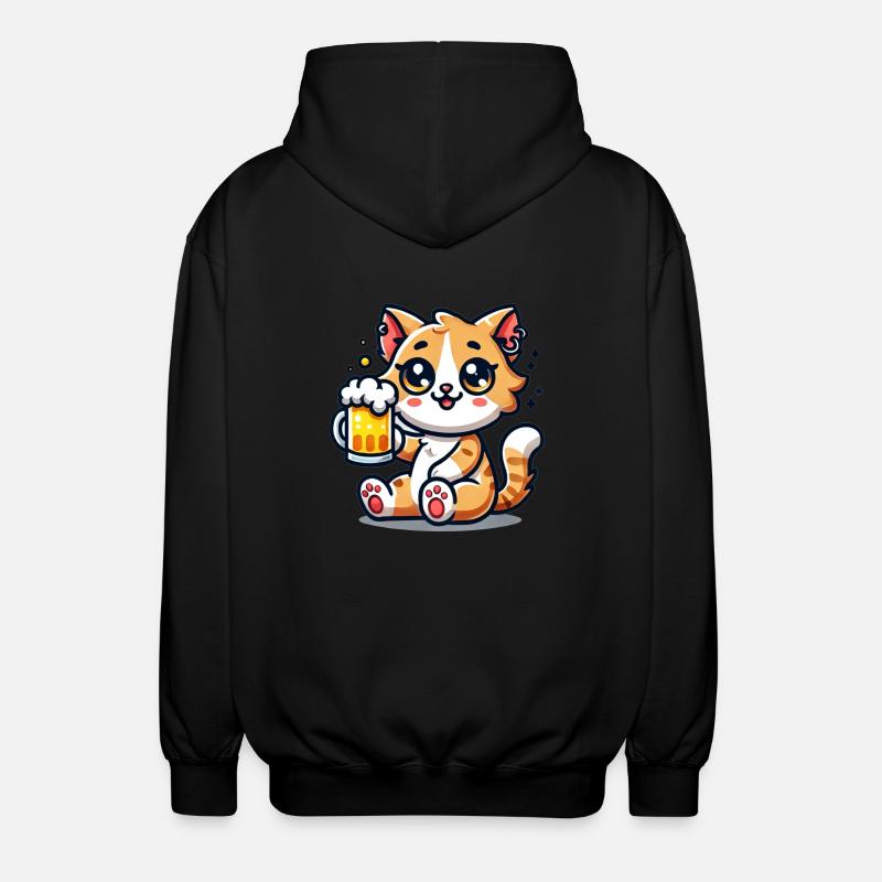 Cute Cat Drinking Beer - Unisex Kapuzenjacke - Schwarz