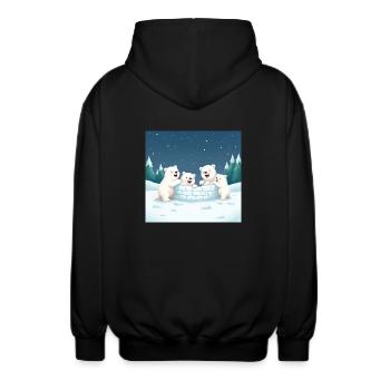 Spielende Eisbären bauen ein Iglu - Winter cartoon - Unisex Kapuzenjacke - Schwarz - Hinten - AI Model Male 185 light (185cm)