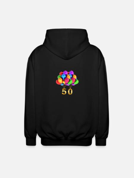 Gaveidé 50 års fødselsdag balloner - Unisex hættejakke. - sort