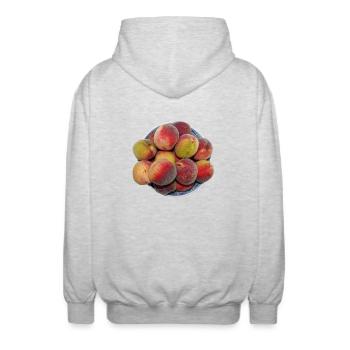 peach pfirsich veggie gemuese fruits13 - Unisex Kapuzenjacke - Hellgrau meliert - Hinten - AI Model Male 185 light (185cm)