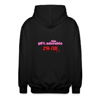 98% cute, 2% devilish – Funny design - Unisex Hooded Jacket - black - Back - AI Model Male 185 light (185cm)