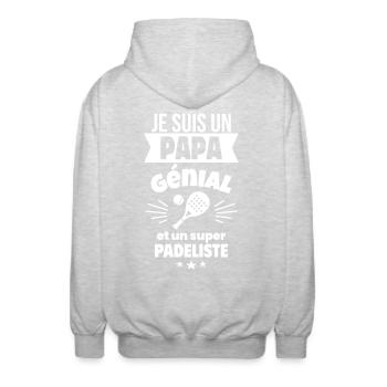 Papa génial & padéliste – idée fête des pères - Veste à capuche unisexe - gris clair chiné - Dos - AI Model Male 185 light (185cm)