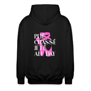 Plié Chassé Jeté TOUTE LA JOURNÉE - Ballet - Veste à capuche unisexe - noir - Dos - AI Model Male 185 light (185cm)