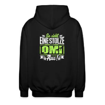 Omi - stolz - Unisex Kapuzenjacke - Schwarz - Hinten - AI Model Male 185 light (185cm)