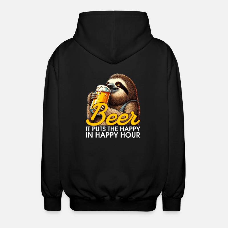 Happy Hour Bier Faultier Geschenk - Unisex Kapuzenjacke - Schwarz