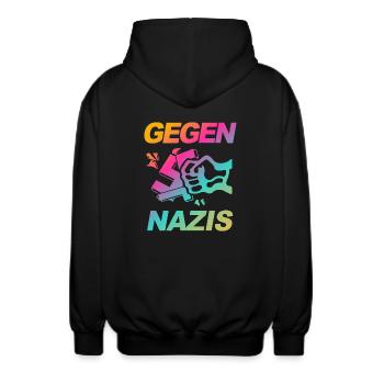 FCK NZS - Zeichen setzen gegen Rechts, Gegen Nazis - Unisex Kapuzenjacke - Schwarz - Hinten - AI Model Male 185 light (185cm)
