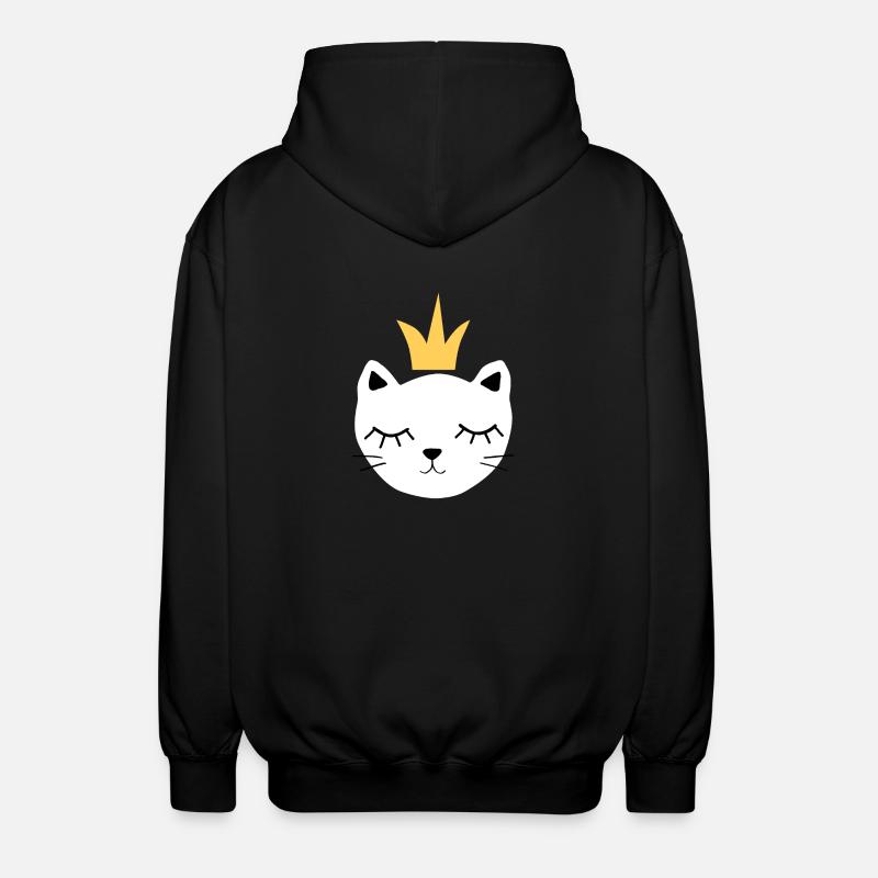 White cat with crown - Unisex Hooded Jacket - black