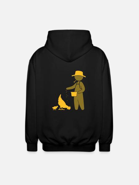Farmer feeding the chickens - Unisex Hooded Jacket - black