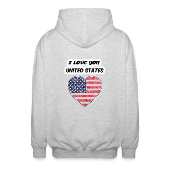 T-shirt I LOVE YOU UNITED STATES 2025 - Veste à capuche unisexe - gris clair chiné - Dos - AI Model Male 185 light (185cm)