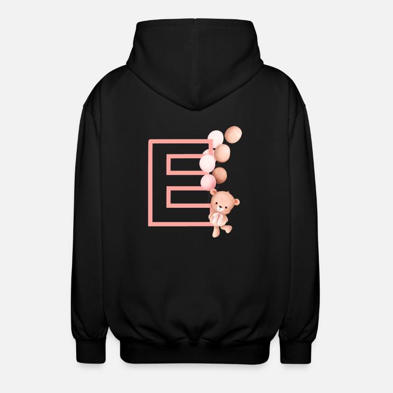 Letter e pink bear - Unisex Hooded Jacket - black