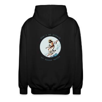 Surfing Jesus - Unisex Hooded Jacket - black - Back - AI Model Male 185 light (185cm)