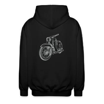 Simson Schwalbe KR51 Vintage Lineart Silhouette - Unisex Kapuzenjacke - Schwarz - Hinten - AI Model Male 185 light (185cm)