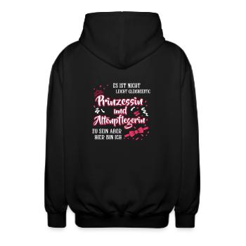 Es ist nicht leicht Prinzessin und Altenpflegerin - Unisex Kapuzenjacke - Schwarz - Hinten - AI Model Male 185 light (185cm)