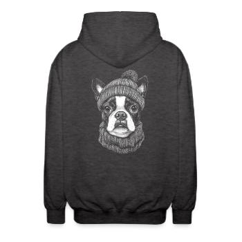 Boston Terrier Bobble Hat Dog Dog - Unisex Hooded Jacket - charcoal grey - Back - AI Model Male 185 light (185cm)