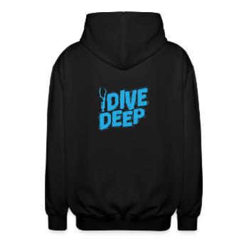 Apnoetaucher Dive Deep - Unisex Kapuzenjacke - Schwarz - Hinten - AI Model Male 185 light (185cm)