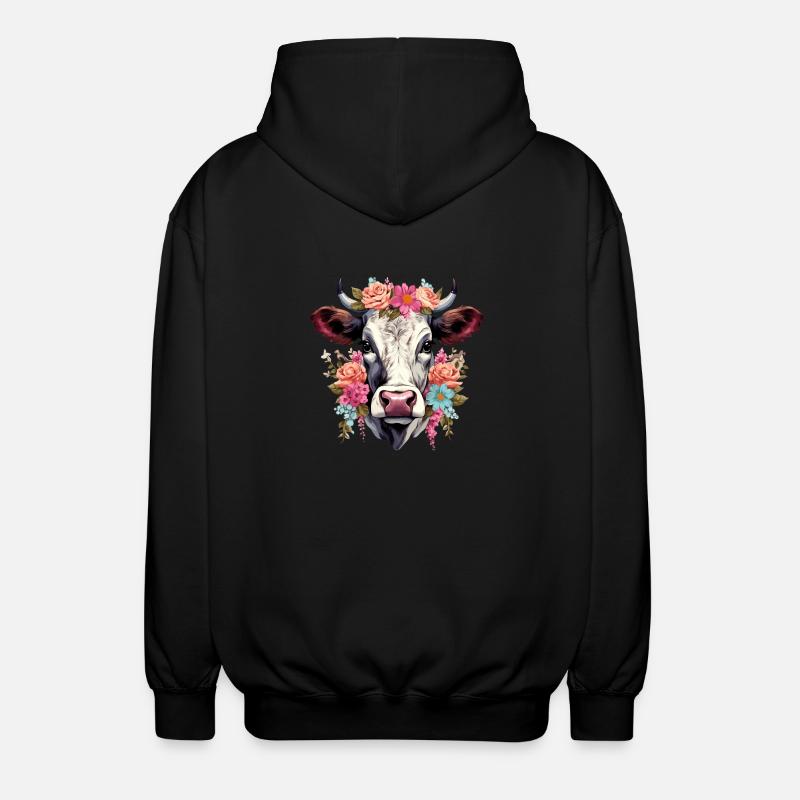 Vache avec des fleurs - Veste à capuche unisexe - noir