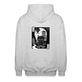 Ninja Cat - Unisex Hooded Jacket - light heather grey - Back - AI Model Male 185 light (185cm)