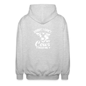 Tut Mir Leid, Meine Kühe Brauchen Mich - Unisex Kapuzenjacke - Hellgrau meliert - Hinten - AI Model Male 185 light (185cm)