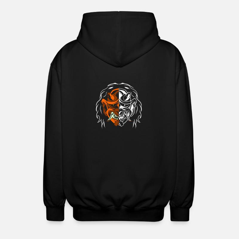 Dual Oni Demon Mask Ninja Samurai - Unisex Hooded Jacket - black